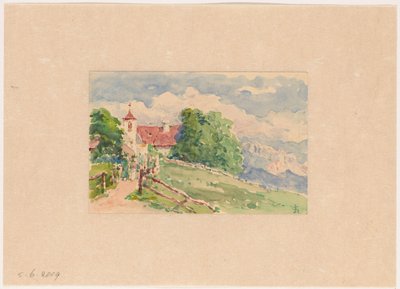 Oberbozen, una estrecha carretera conduce a una pequeña iglesia en la ladera de una montaña de Carel Nicolaas Storm van 