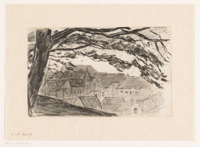 Vista de la ciudad de Kleve con un árbol en primer plano de Carel Nicolaas Storm van 