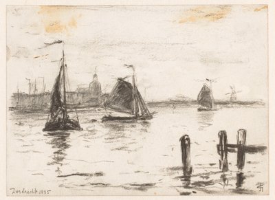 Barcos de pesca en el Maas frente a Dordrecht de Carel Nicolaas Storm van 