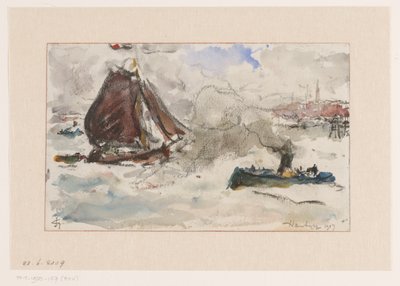 Aguas agitadas frente al puerto de Hamburgo de Carel Nicolaas Storm van 