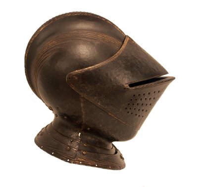 Casco cerrado para el campo, c.1535-40 (acero azulado al fuego con dorado, repujado y decoración incisa) de Caremolo (attr.to) Modrone