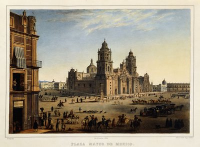 Plaza Mayor, México, c.1839 (litografía en color) de Carl (after) Nebel