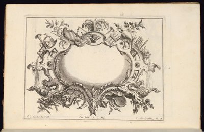 Cartucho con Instrumentos Musicales, Livre de Cartouches Reguliers (Libro de Cartuchos Regulares) de Carl Albert von Lespilliez