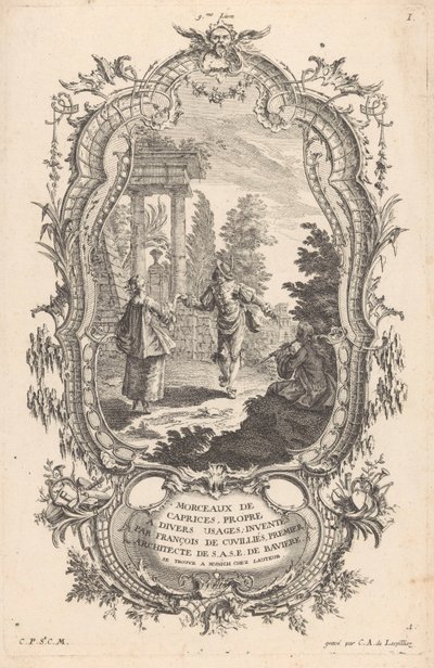 pareja bailando Figuras en paisajes (título de la serie) 9me Livre I Morceaux De Caprices, Propre A Divers Usages (título de la serie sobre el objeto) de Carl Albert von Lespilliez