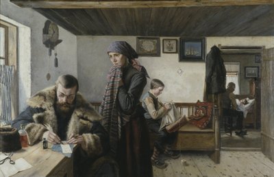 Visite a domicile du docteur - Visita a domicilio del médico, de Aspelin, Karl (1857-1932). Óleo sobre lienzo. Dimensiones : 137,5x212 cm. Nationalmuseum Stockholm de Carl Aspelin