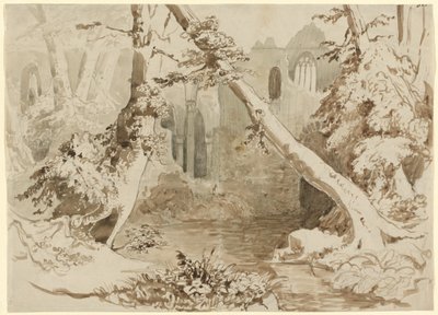 Una iglesia en ruinas en el bosque de Carl Blechen