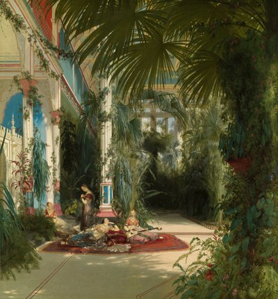 Alemán: Das Innere des Palmenhauses auf der Pfaueninsel bei Potsdam The Interior of the Palm House on the Pfaueninsel Near Potsdam de Carl Blechen