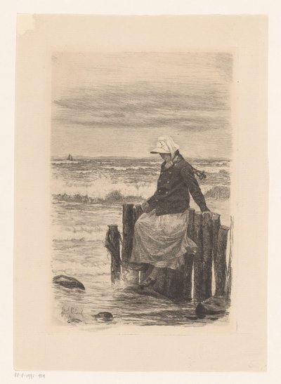 Señora sentada en un muelle junto al agua de Carl Bloch