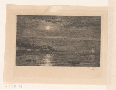 Pueblo junto al agua, a la luz de la luna de Carl Bloch