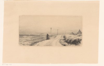 Camino rural con señora y niño caminando de Carl Bloch