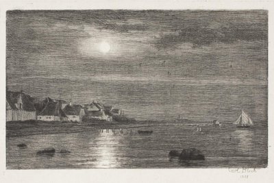 Paisaje costero en Hellebæk. Luz de luna de Carl Bloch