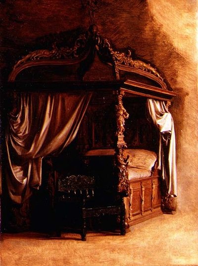 La cama real del rey Christian IV de Dinamarca (1577-1648) de Carl Bloch