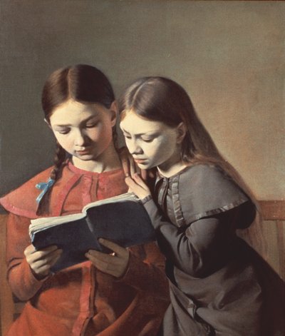 Las hermanas del artista Signe y Henriette leyendo un libro, 1826 de Carl Christian Constantin Hansen