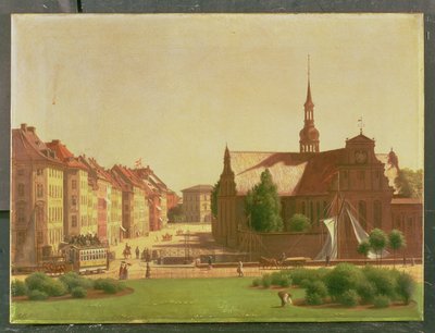 La Plaza del Palacio y Holmens Kirke, desde una ventana en el Castillo de Christiansborg, en Copenhague, 1866 de Carl Christian Constantin Hansen