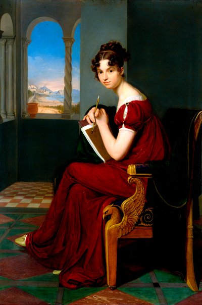 Retrato de joven mujer con utensilios de dibujo de Carl Christian Vogel von Vogelstein