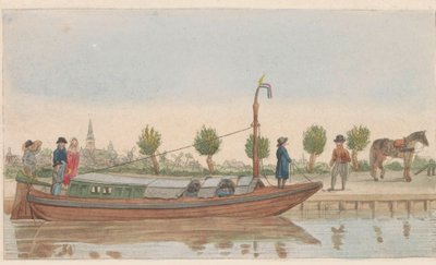Barcaza de remolque, 1824 Een hollandsche trek or Jaagschuit / Une barque de tracte, servante au transport de voyageurs et marchandises en hollande (título sobre el objeto) de Carl Cristiaan Fuchs
