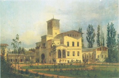 Vista del edificio de los faisanes cerca de Schloss Charlottenhof de Carl Daniel Freydanck