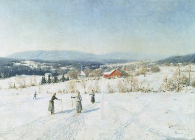 paisaje con esquiadores de Carl Edvard Diriks