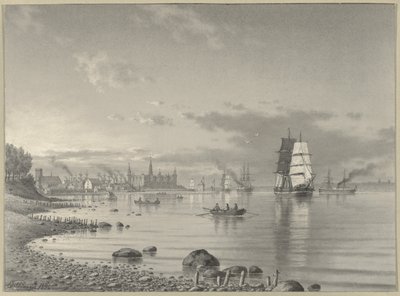 Embarcaciones en el Oresund con Helsingor y el Castillo de Kronborg en la Distancia de Carl Emil Baagoe