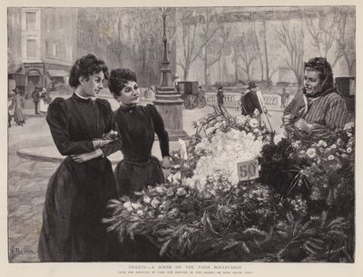 Violetas - una escena en los bulevares de París, pintura en el salón Champs de Mars, París de Carl Ernest von Stetten