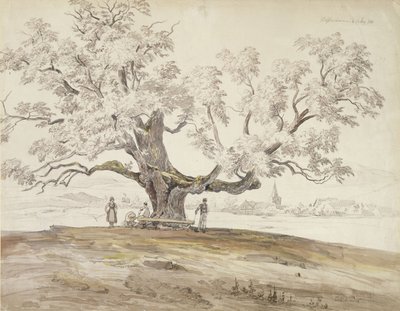 Vista de Wolfershausen bei Meiningen con un viejo roble, 1844 de Carl Ernst Ludwig Wagner