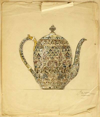 Diseño para una cafetera de esmalte cloisonné de plata dorada en forma ovoide, Casa de Carl Faberge de Carl Fabergé