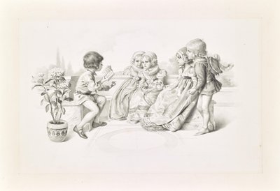 Niños en traje medieval escuchando a un cantante de Carl Fröschl
