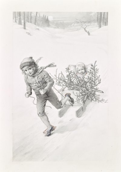Dos niños recorren un paisaje invernal de Carl Fröschl