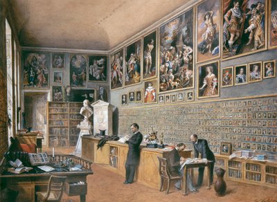 La biblioteca, también la oficina de los funcionarios de la colección Ambras (colección de retratos) de Carl Goebel d. J.