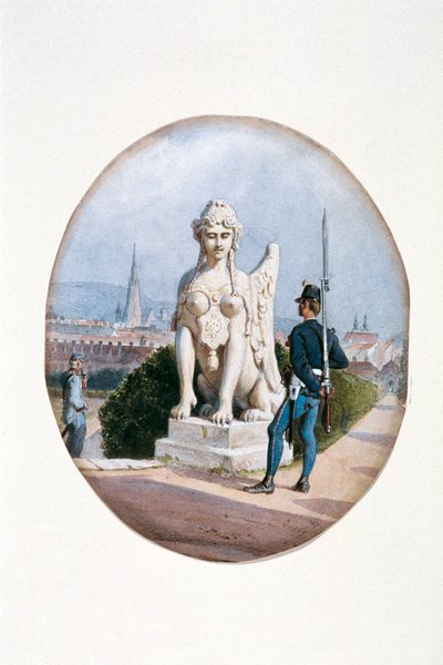 Un soldado de infantería de guardia frente al Alto Belvedere de Carl Goebel d. J.