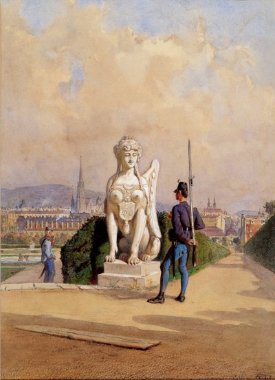 Kurzweil de guardia en el jardín del Palacio de Belvedere en Viena de Carl Goebel d. J.