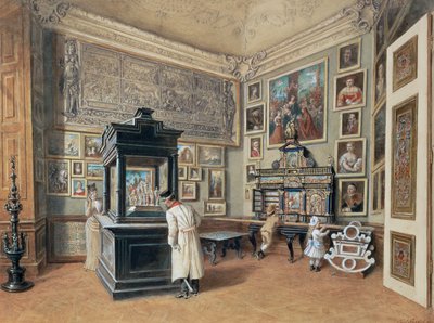 Último mueble de la colección Ambraser con copas bohemias de Carl Goebel d. J.