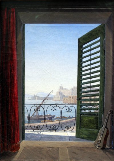 Alemán: Balkon in Neapel Habitación con balcón con vistas al golfo de Nápoles de Carl Gustav Carus