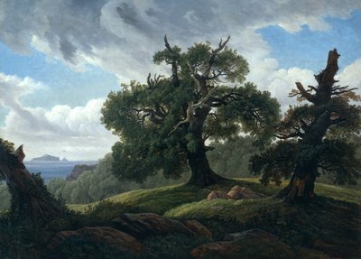 Recuerdo de una isla boscosa en el Mar Báltico Robles junto al mar, 1835 de Carl Gustav Carus