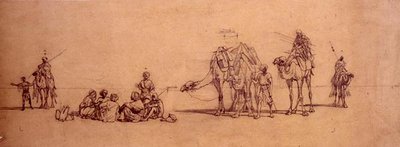 Figuras y camellos en el desierto de Carl Haag