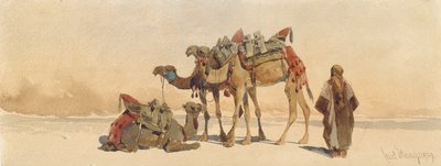 Descansando con tres camellos en el desierto, 1859 de Carl Haag