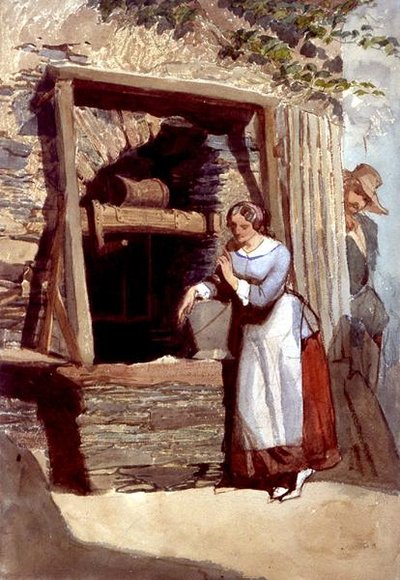 Estudio de una dama junto a un pozo, con su admirador observando de Carl Haag