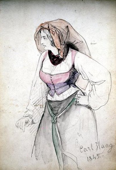 Estudio de una dama con un traje italiano de Carl Haag