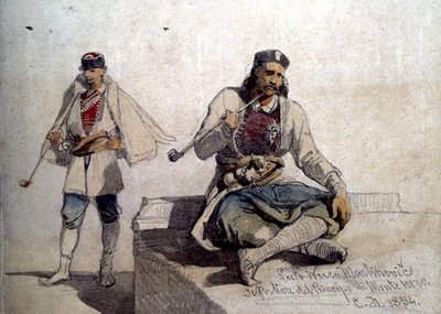 Estudio de dos figuras, ambas fumando pipas de Carl Haag