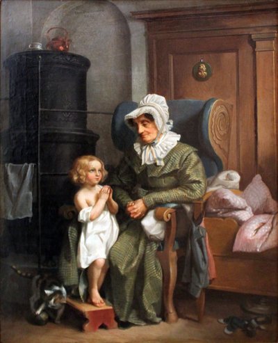 Alemán: Großmutter mit betendem Kind Grandmother with praying child de Carl Hartmann