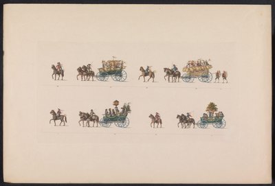 Optocht bij het huwelijk van Prinses Sophie, 1842 (plaat 5) Recuerdos de una boda campesina de Turingia, realizada para celebrar la feliz llegada del Gran Duque heredero Carl Alexander de Sajonia Weimar-Eisenach con la Duquesa hereditaria Sophi de Carl Hess