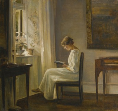 Interior con una mujer leyendo de Carl Holsoe