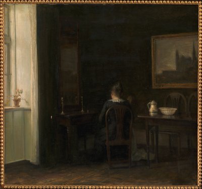 Interior con la esposa del artista Emilie Heise de Carl Holsoe