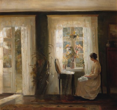 Una mujer en una ventana soleada de Carl Holsoe