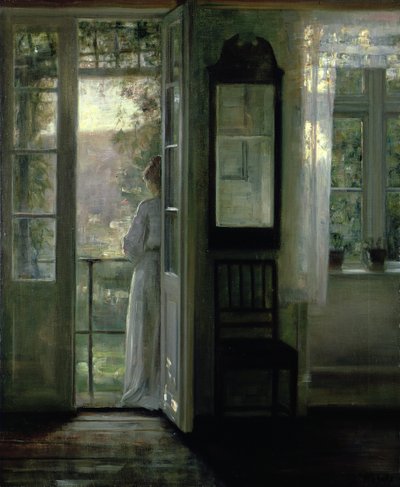Chica de pie en un balcón de Carl Holsoe