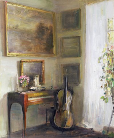 Interior con Violonchelo y Espineta de Carl Holsoe