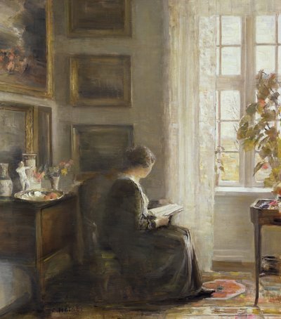 Leyendo junto a una ventana soleada de Carl Holsoe