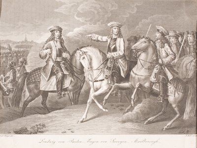 Margrave Ludwig Wilhelm de Baden-Baden, príncipe Eugenio de Saboya y John Churchill, duque de Marlborough de Carl Joseph Geiger