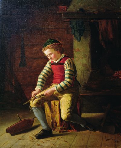 Niño haciendo un bote de madera de Carl Julius Lorck
