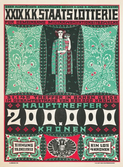 Cartel publicitario de la 24ª lotería benéfica real austriaca de 1912 de Carl Krenek